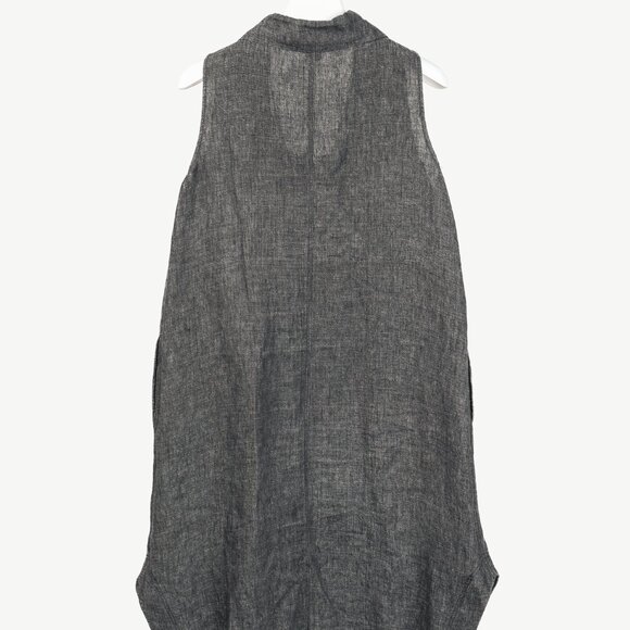 Crea Concept Drawstring Collar & Hem Linen Midi Sleeveless Black Dress - Picture 2 of 9